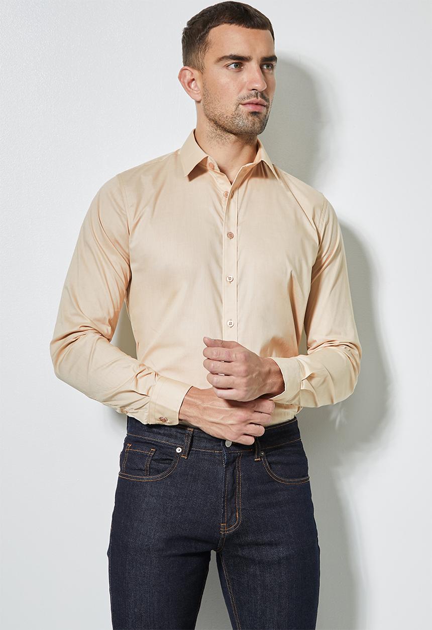 Superbalist - Jos slim fit long sleeve shirt - beige 