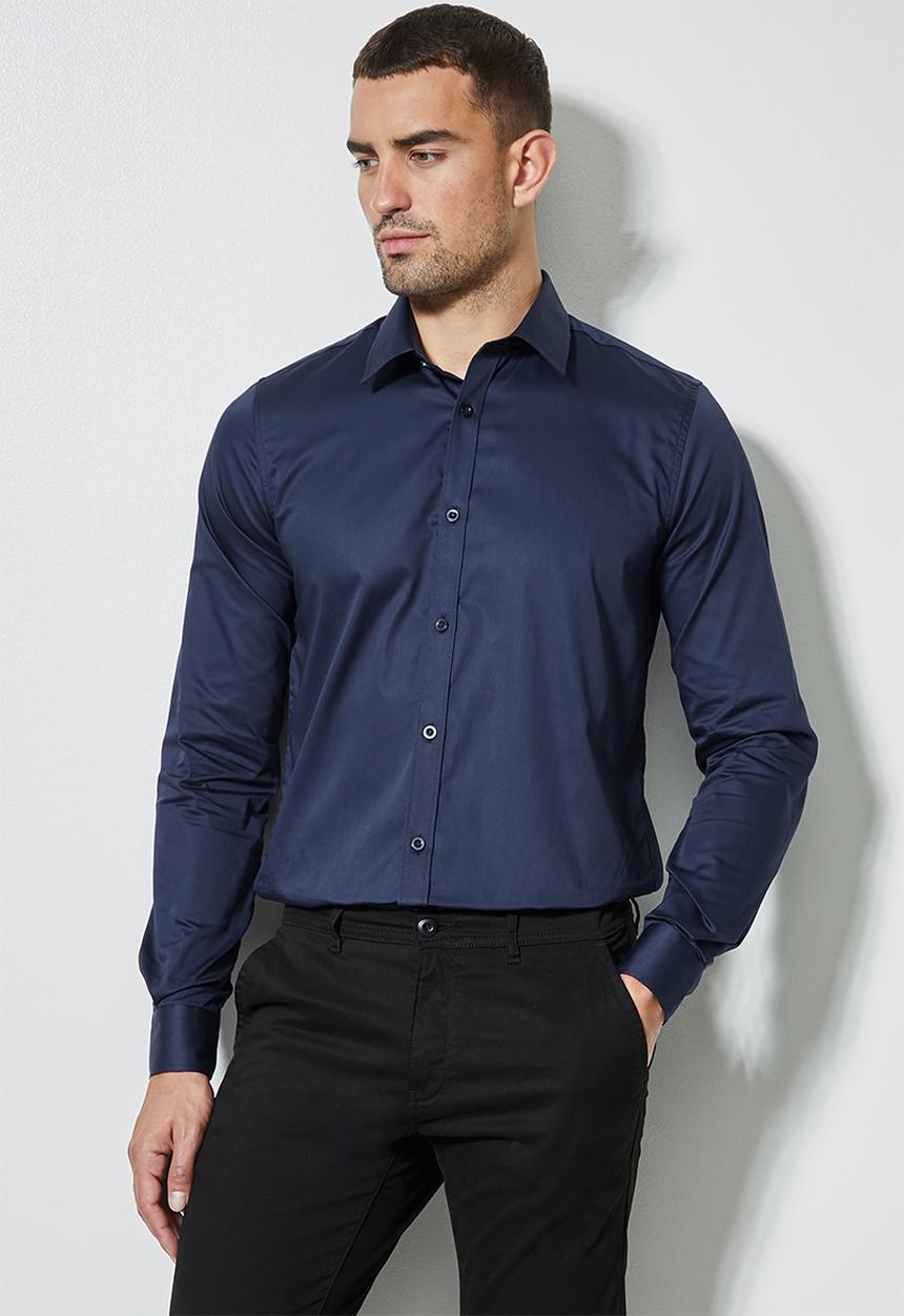 Superbalist - Jos slim fit cotton sateen long sleeve shirt - navy