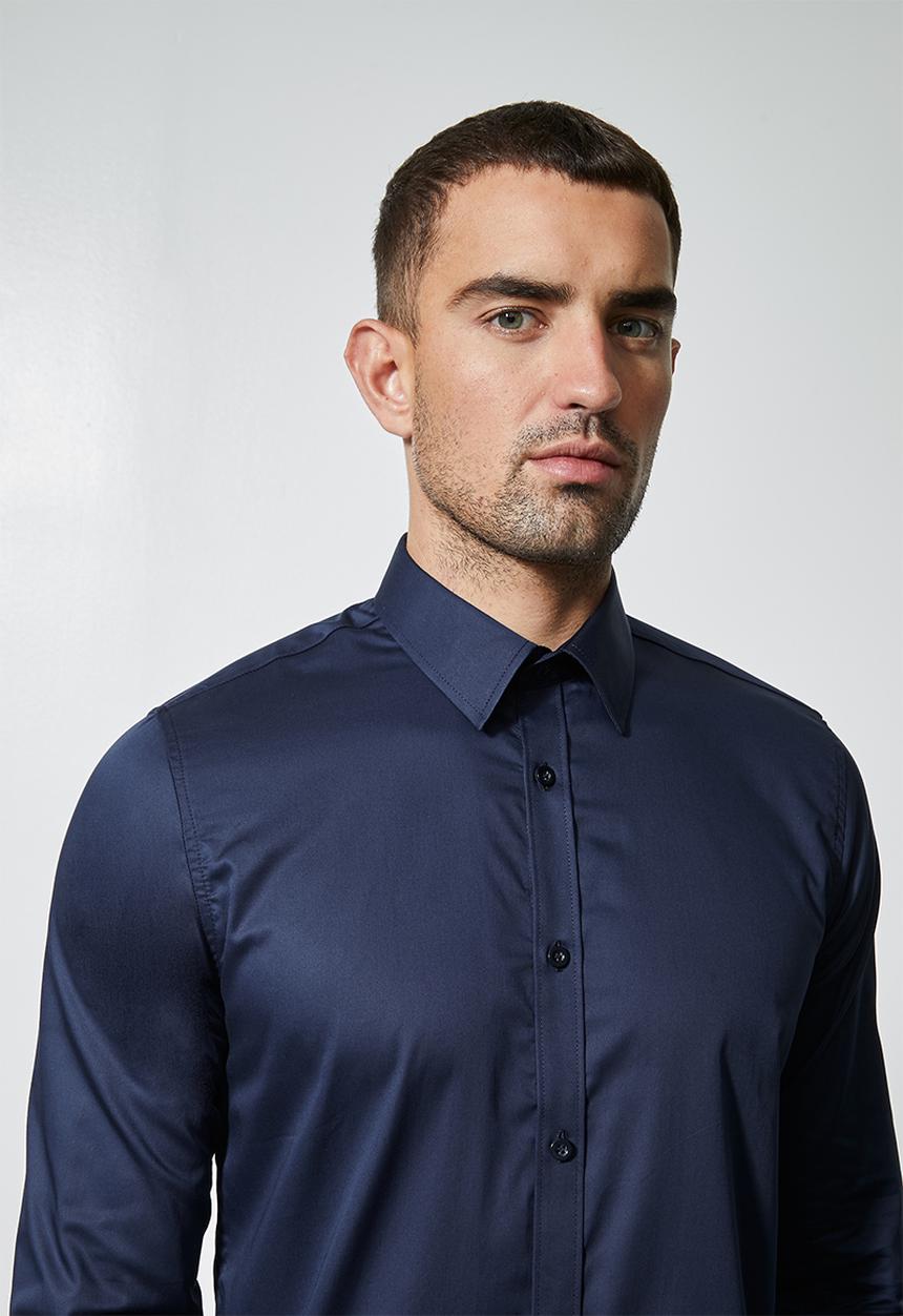 Superbalist - Jos slim fit cotton sateen long sleeve shirt - navy