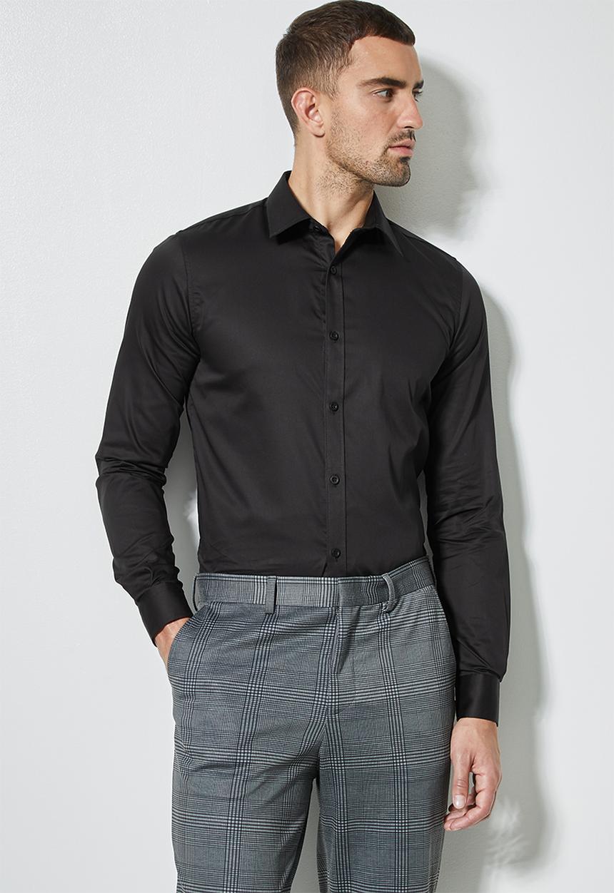 Superbalist - Jos slim fit cotton sateen long sleeve shirt - black