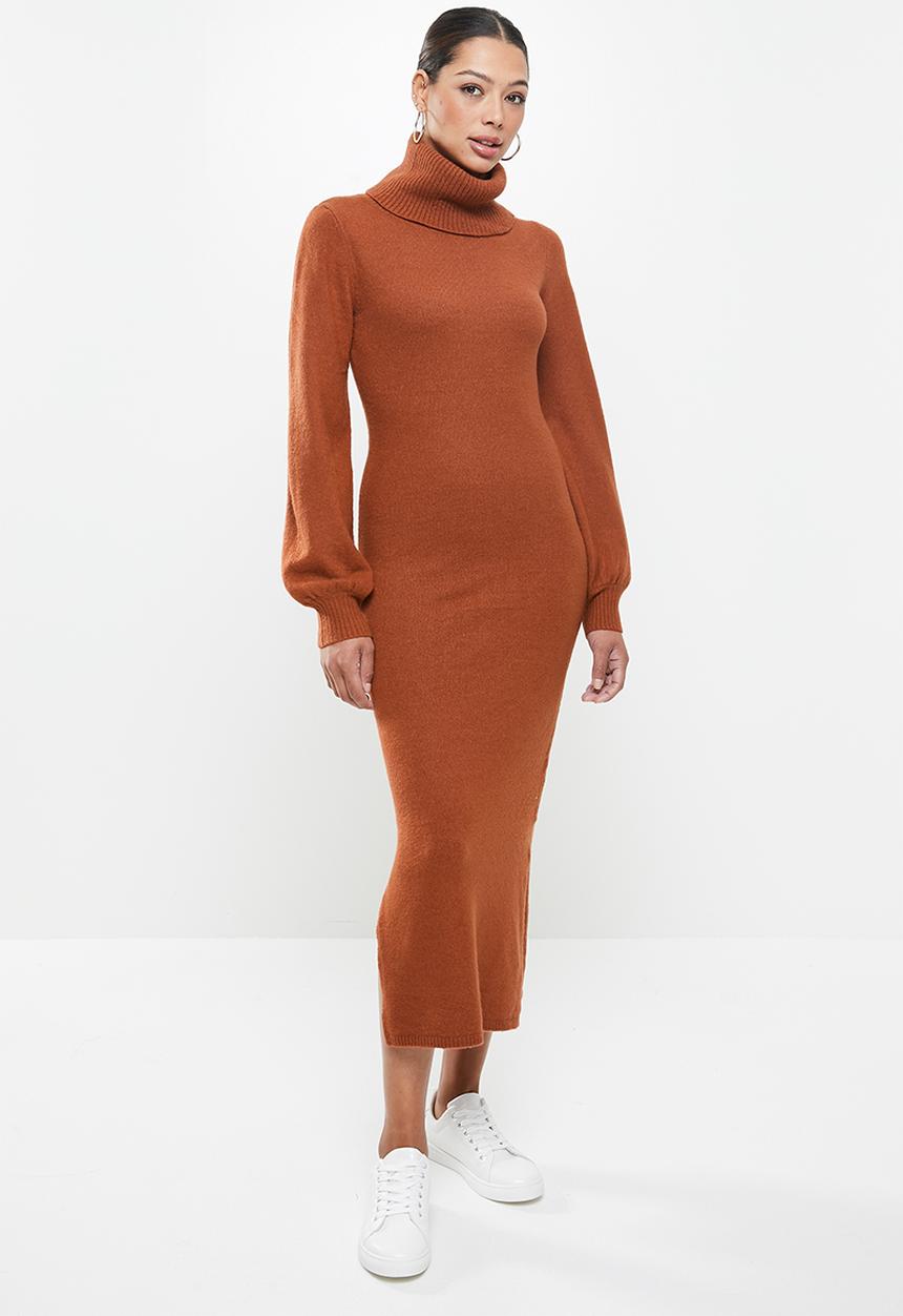 Glamorous - High neck midi knit dress - rust