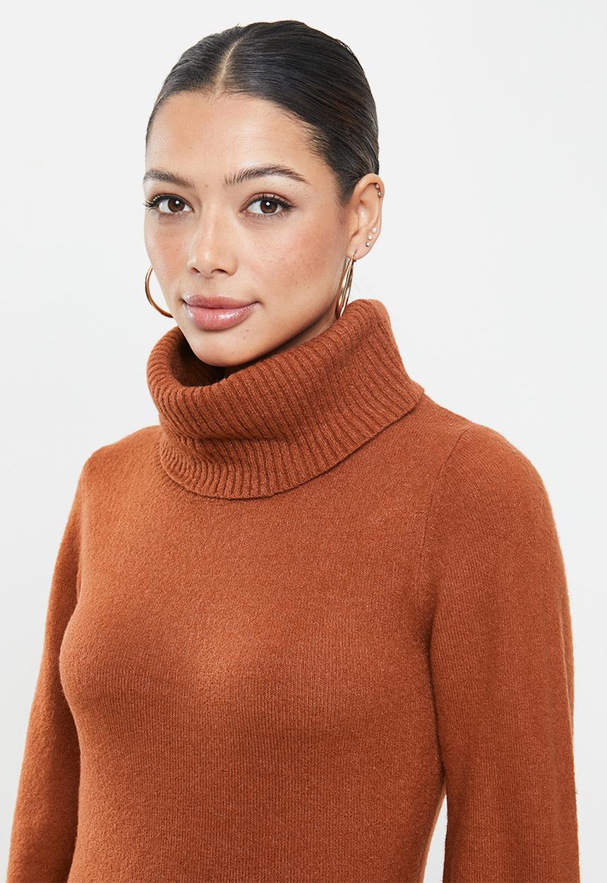 Glamorous - High neck midi knit dress - rust