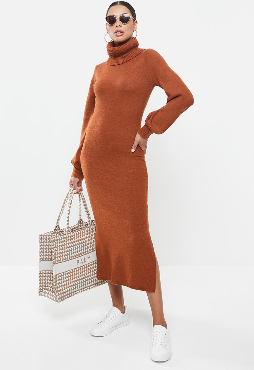 Glamorous - High neck midi knit dress - rust