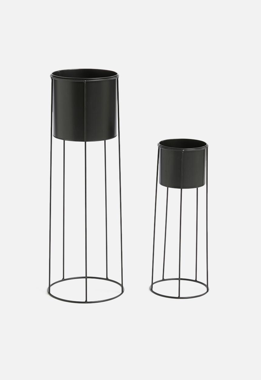 H&S - 2-tier standing planter set - black