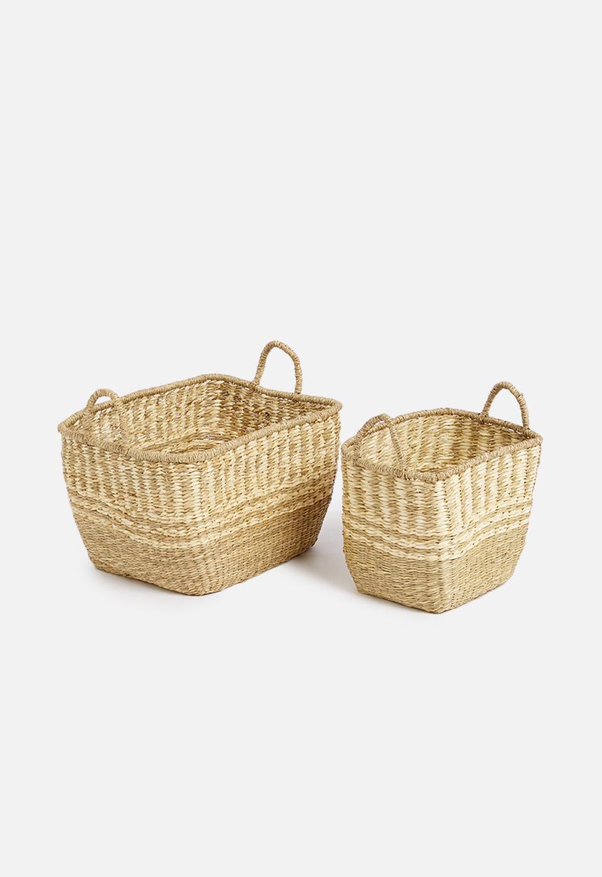 H&S - Detailed basket set of 2 with handles - natural