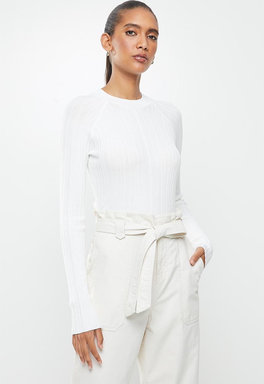 Factorie - Variegated rib knit long sleeve top - white