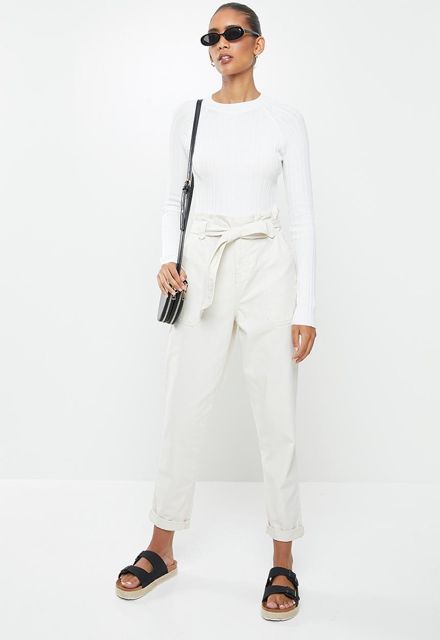 Factorie - Variegated rib knit long sleeve top - white
