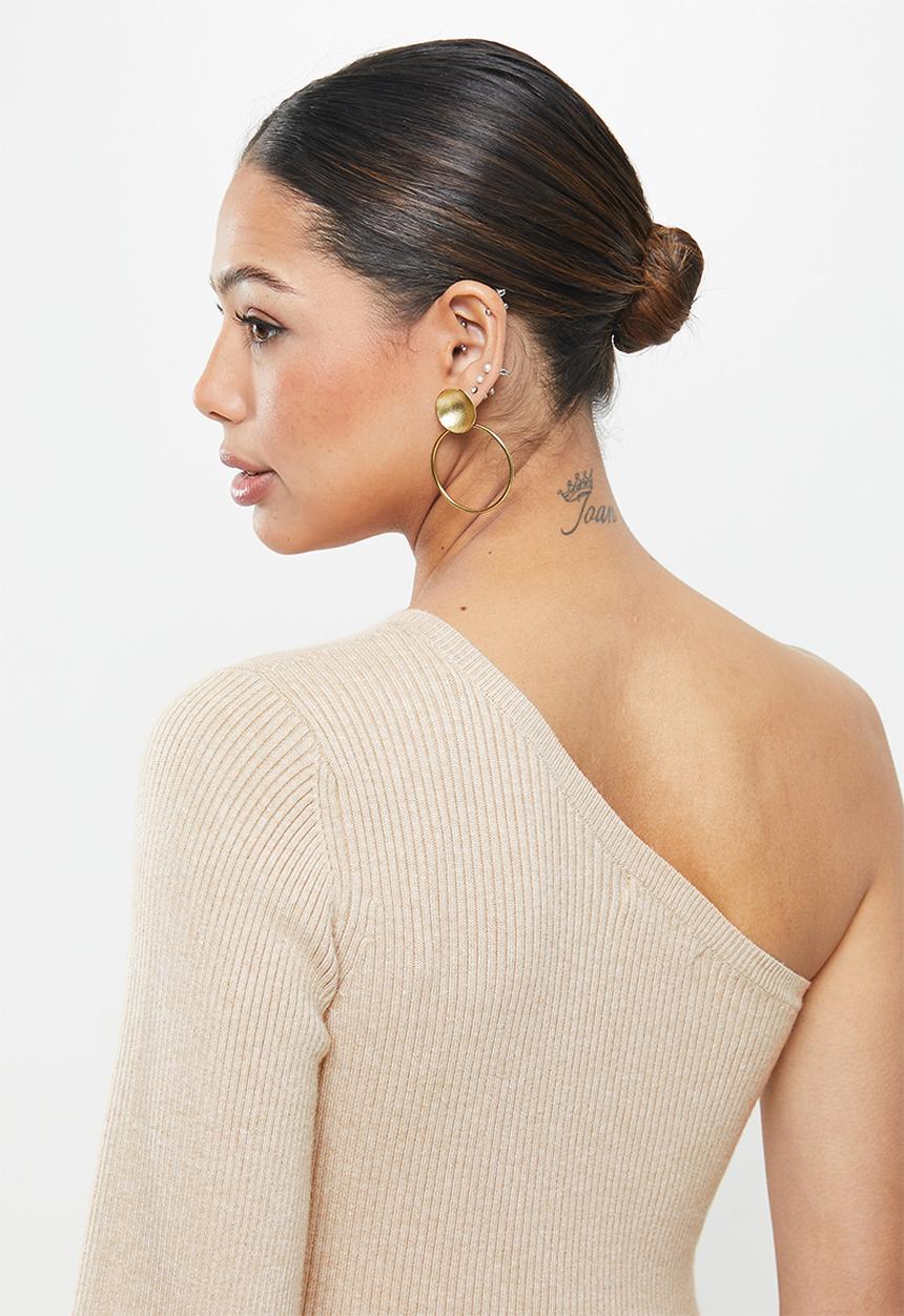 Glamorous - One shoulder midi knit dress - neutral