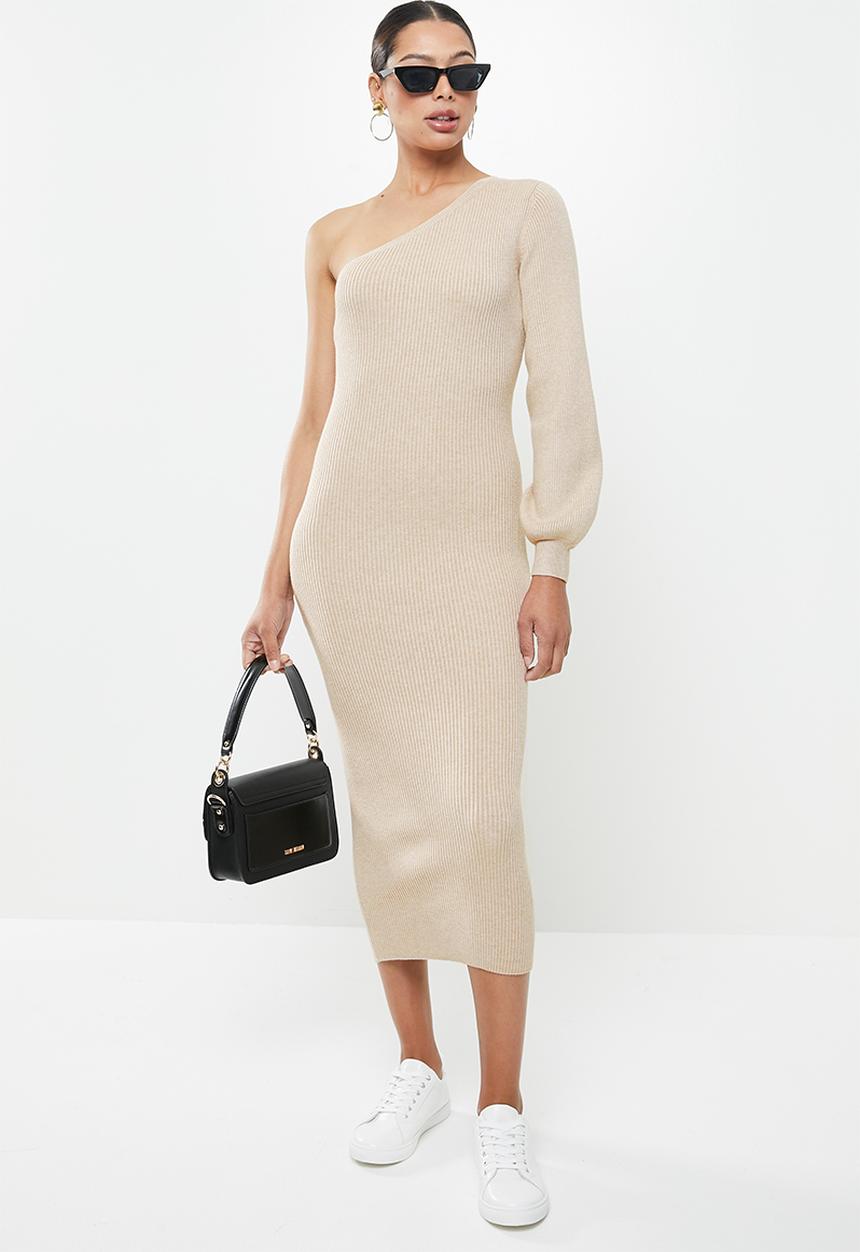 Glamorous - One shoulder midi knit dress - neutral