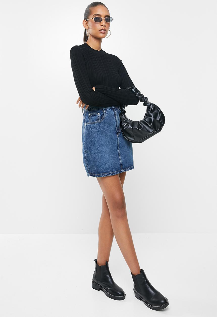 Factorie - Variegated rib knit long sleeve top - black