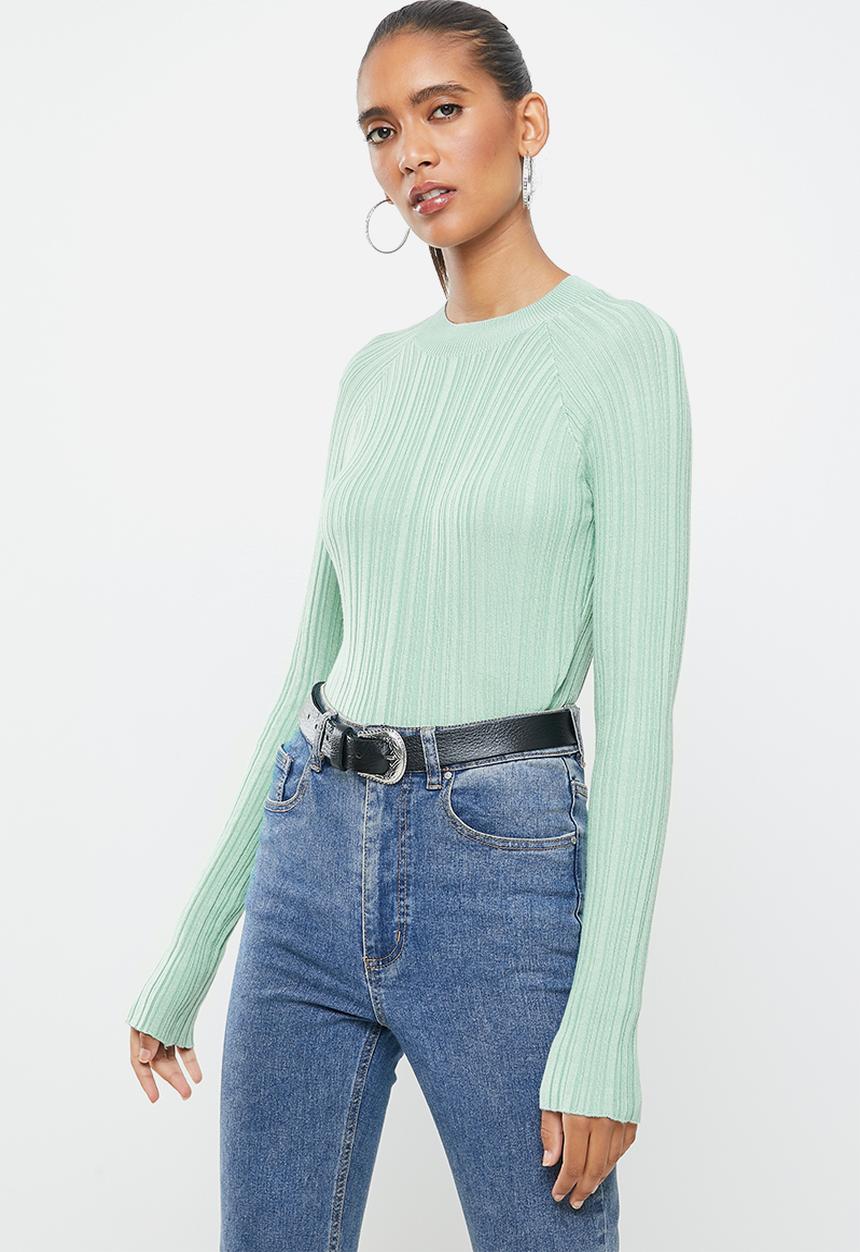 Factorie - Variegated rib knit long sleeve top - green 