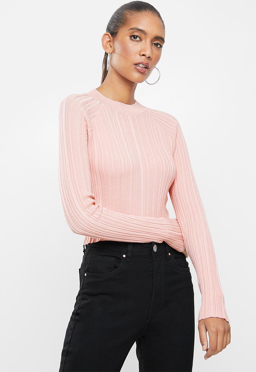 Factorie - Variegated rib knit long sleeve top - pink
