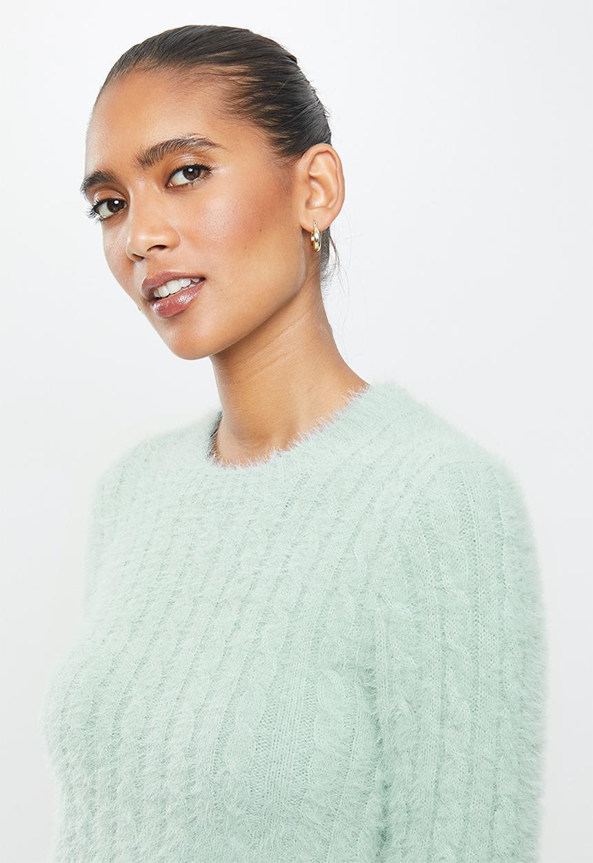 Factorie - Fluffy knit crop jumper - green