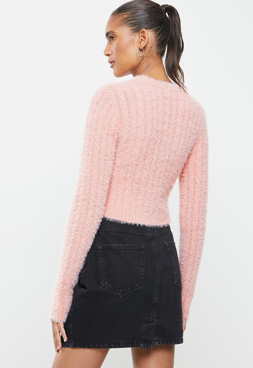 Factorie - Fluffy knit crop jumper - pink