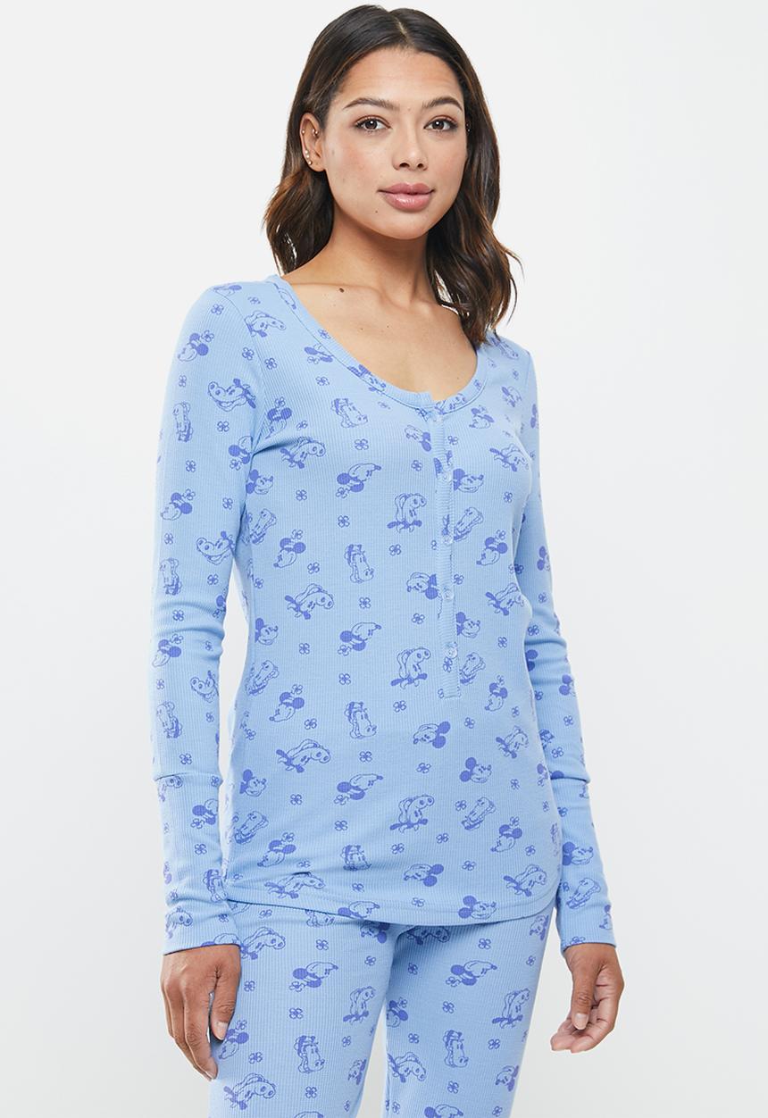 Cotton On - Henley waffle long sleeve top - blue