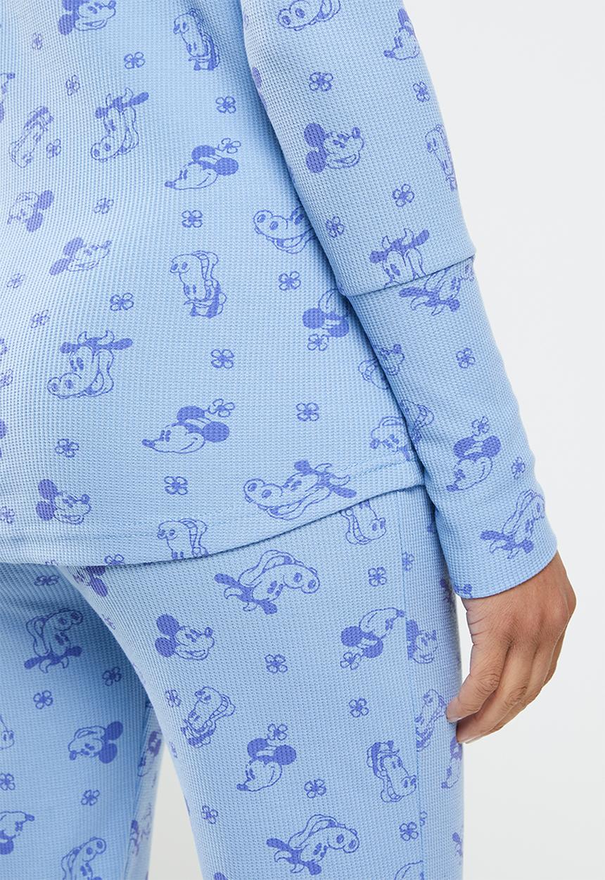Cotton On - Henley waffle long sleeve top - blue
