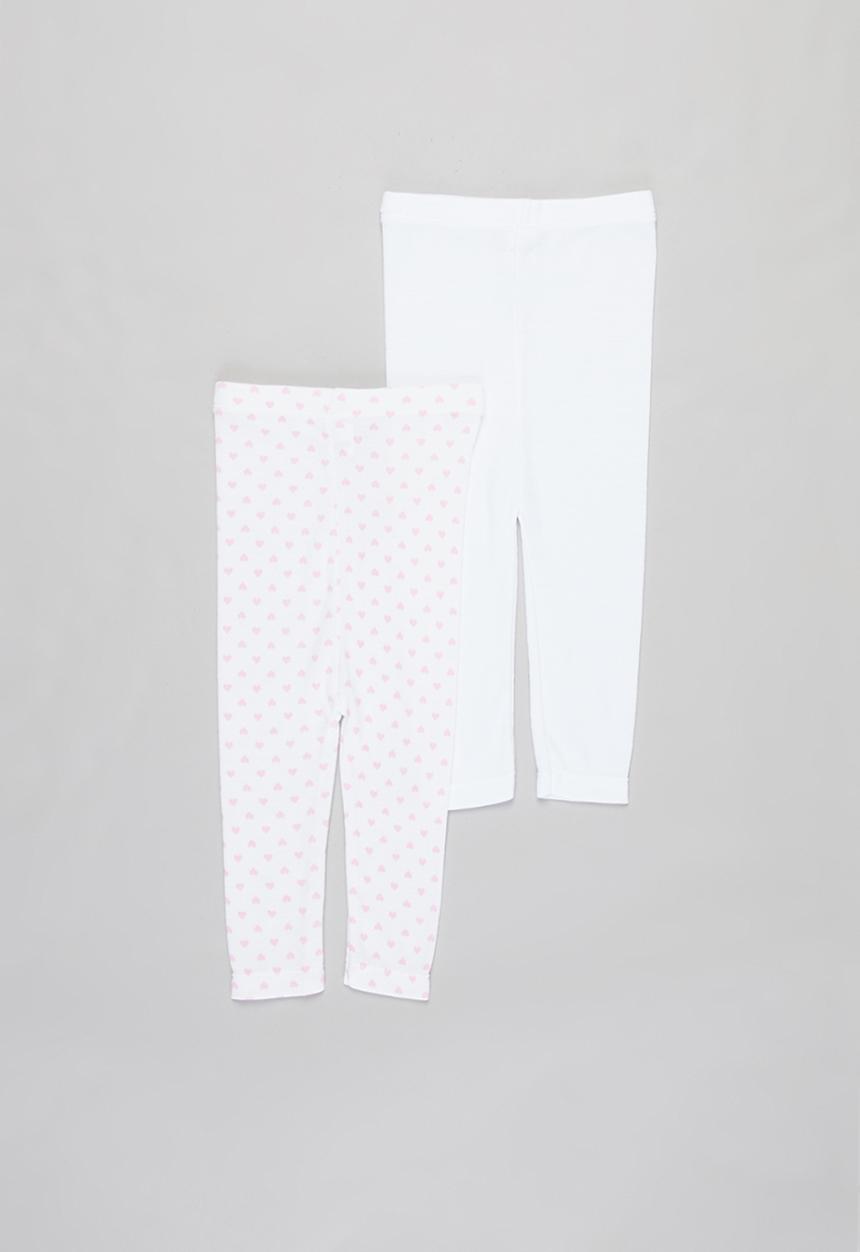 Pop Candy - 2 Pack heart print leggings - pink & white