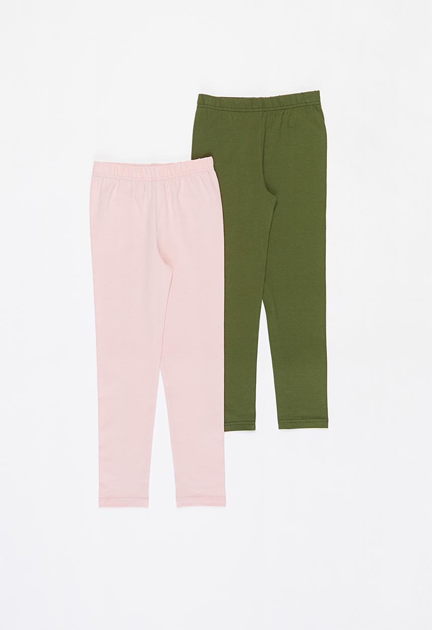 Rebel Republic - Girls 2 pack leggings - pink & green 
