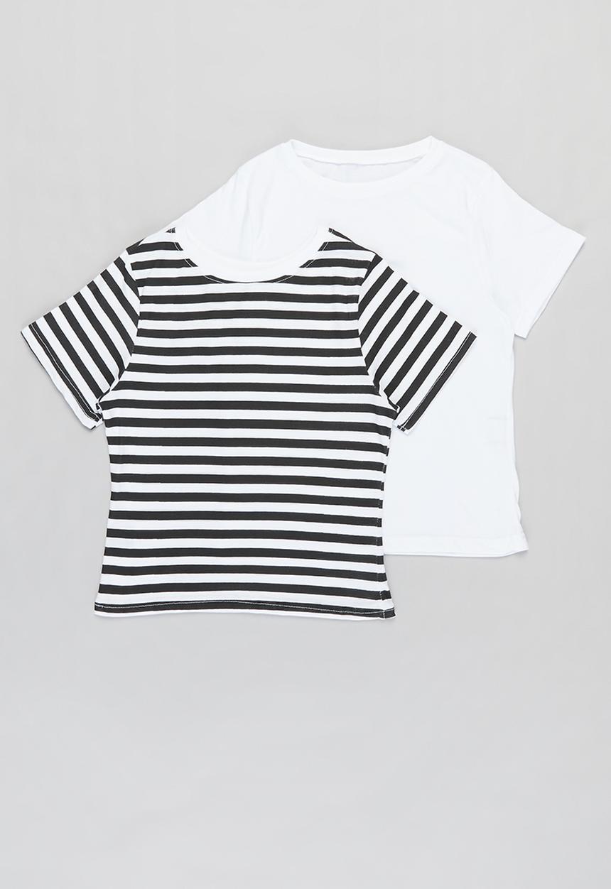 Rebel Republic - Girls 2 pack stripe tees - black & white 