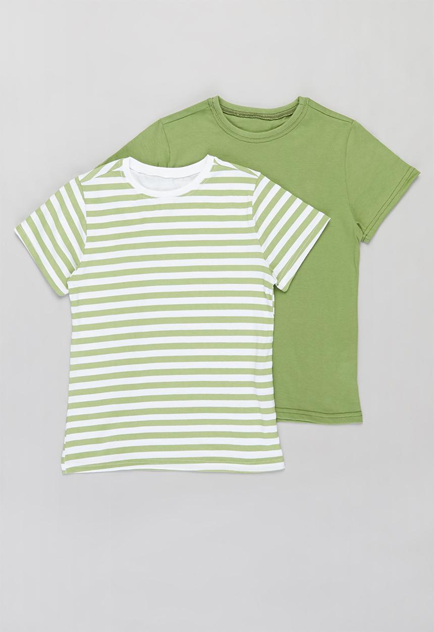 Rebel Republic - Boys 2 pack stripe tees - green & white 