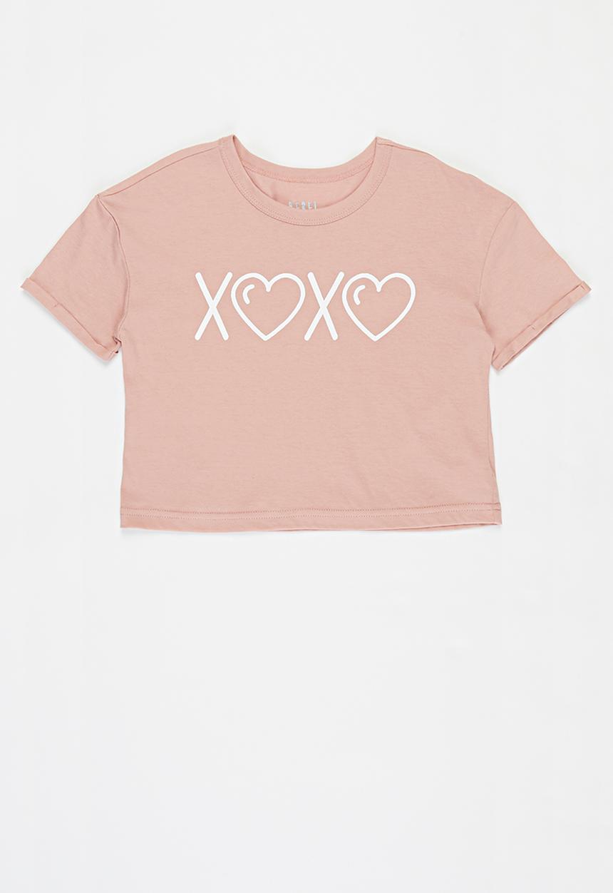 Rebel Republic - Girls short sleeve crop top - pink