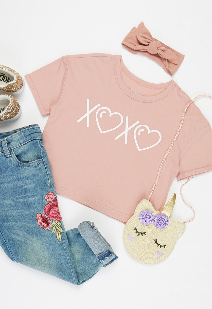 Rebel Republic - Girls short sleeve crop top - pink