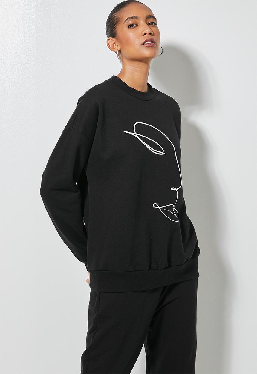 Superbalist - Graphic crew neck sweat - black
