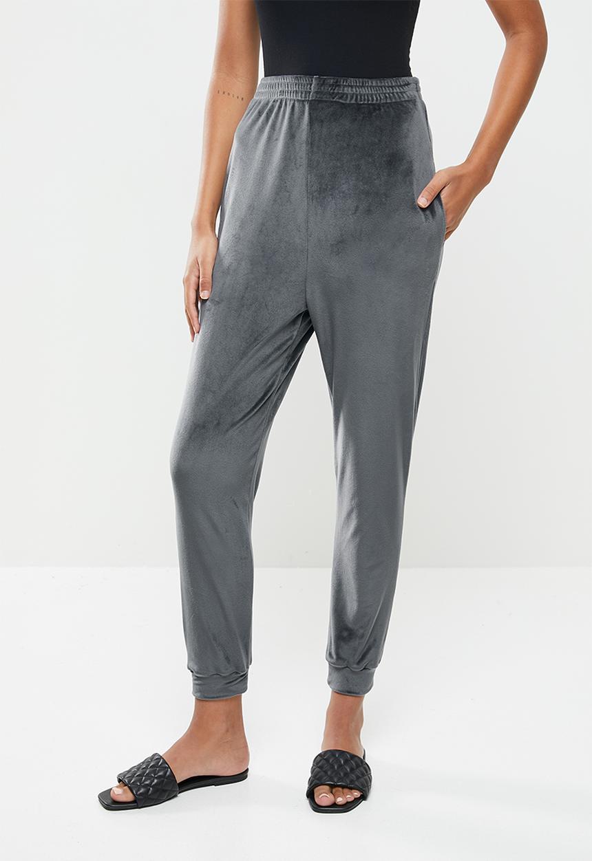 VELVET - Plush velvet high rise track pant - grey