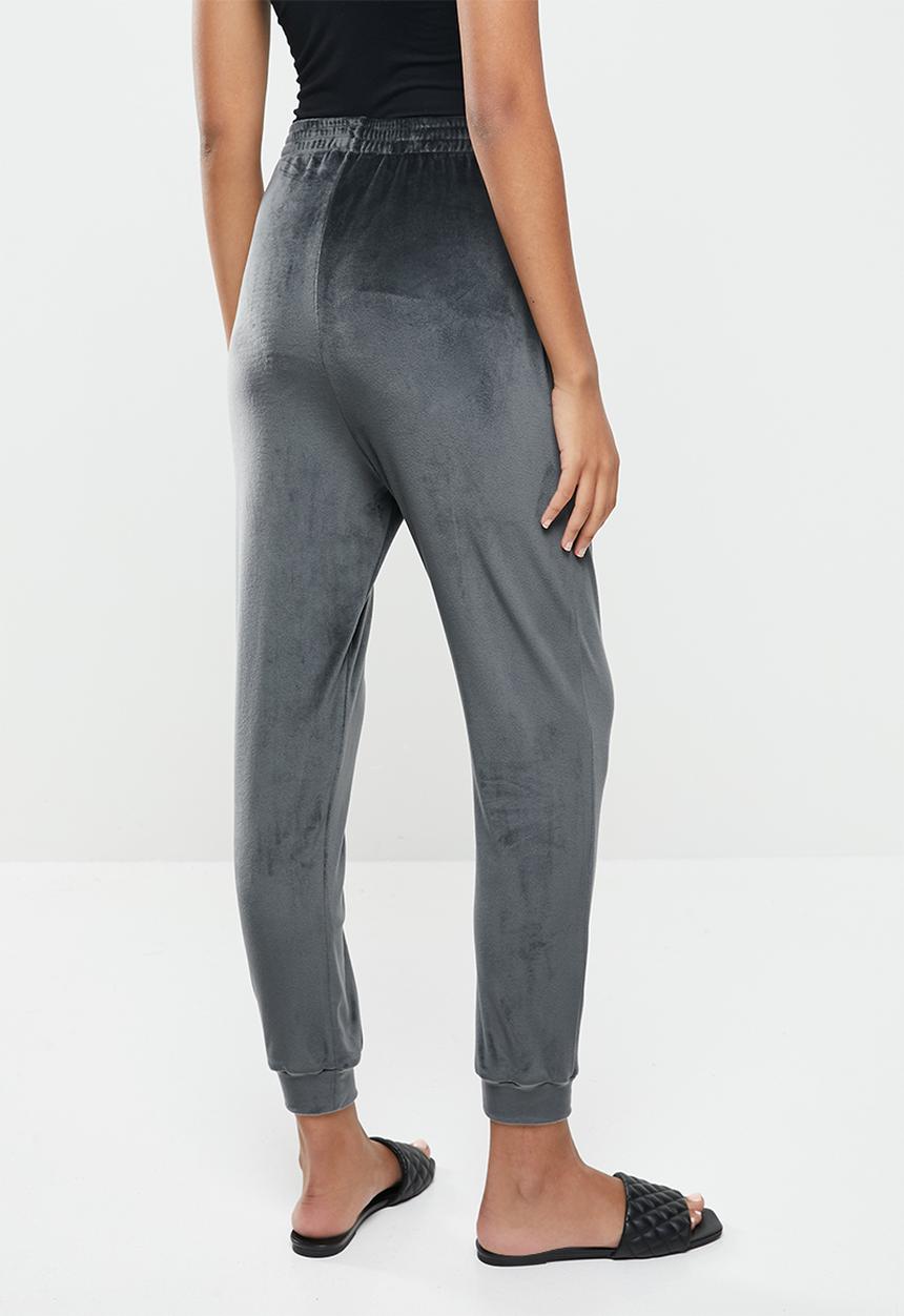 VELVET - Plush velvet high rise track pant - grey