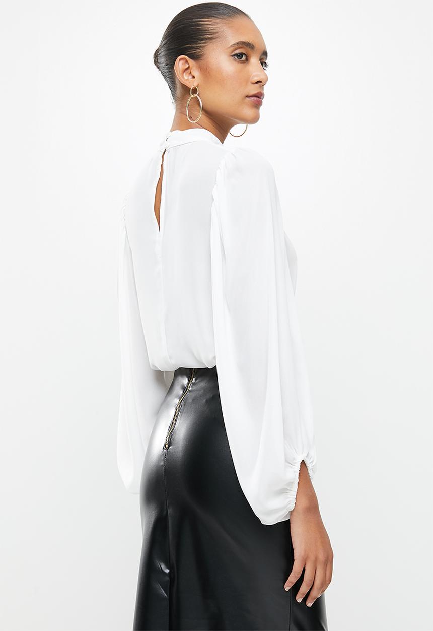 VELVET - Turtleneck woven blouse with draped  sleeve -