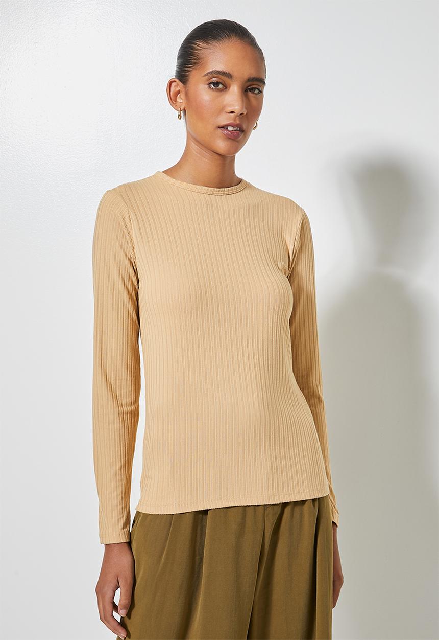 Superbalist - 2 pack wide rib crew neck tops - tan & white 