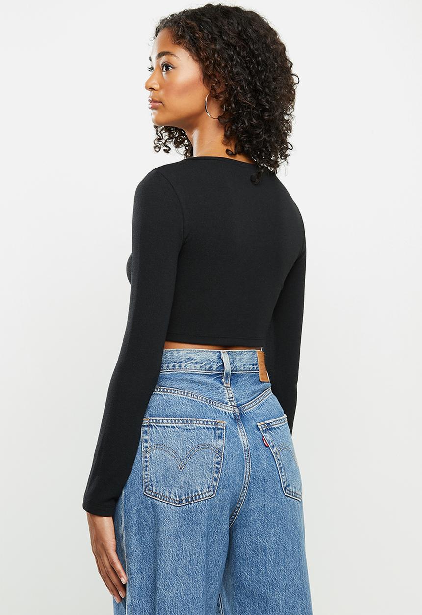 Blake - Soft touch wrap crop top - black