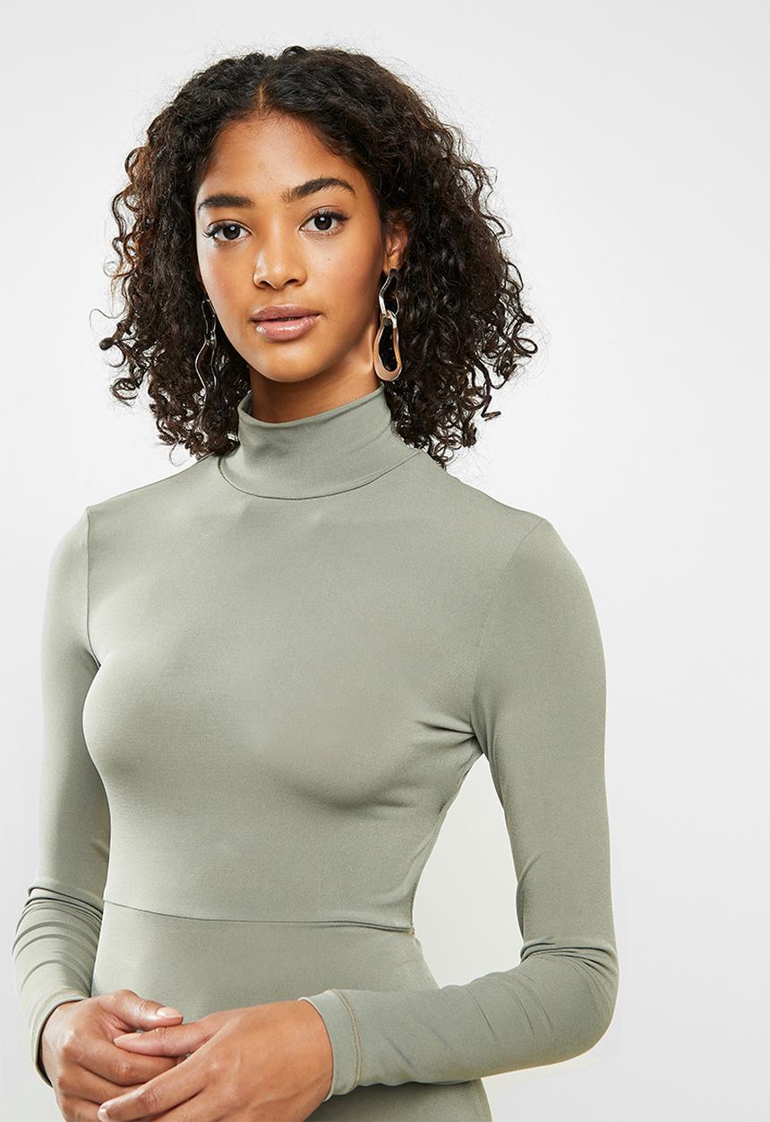 Blake - Open back bodycon turtleneck mini dress - green tea
