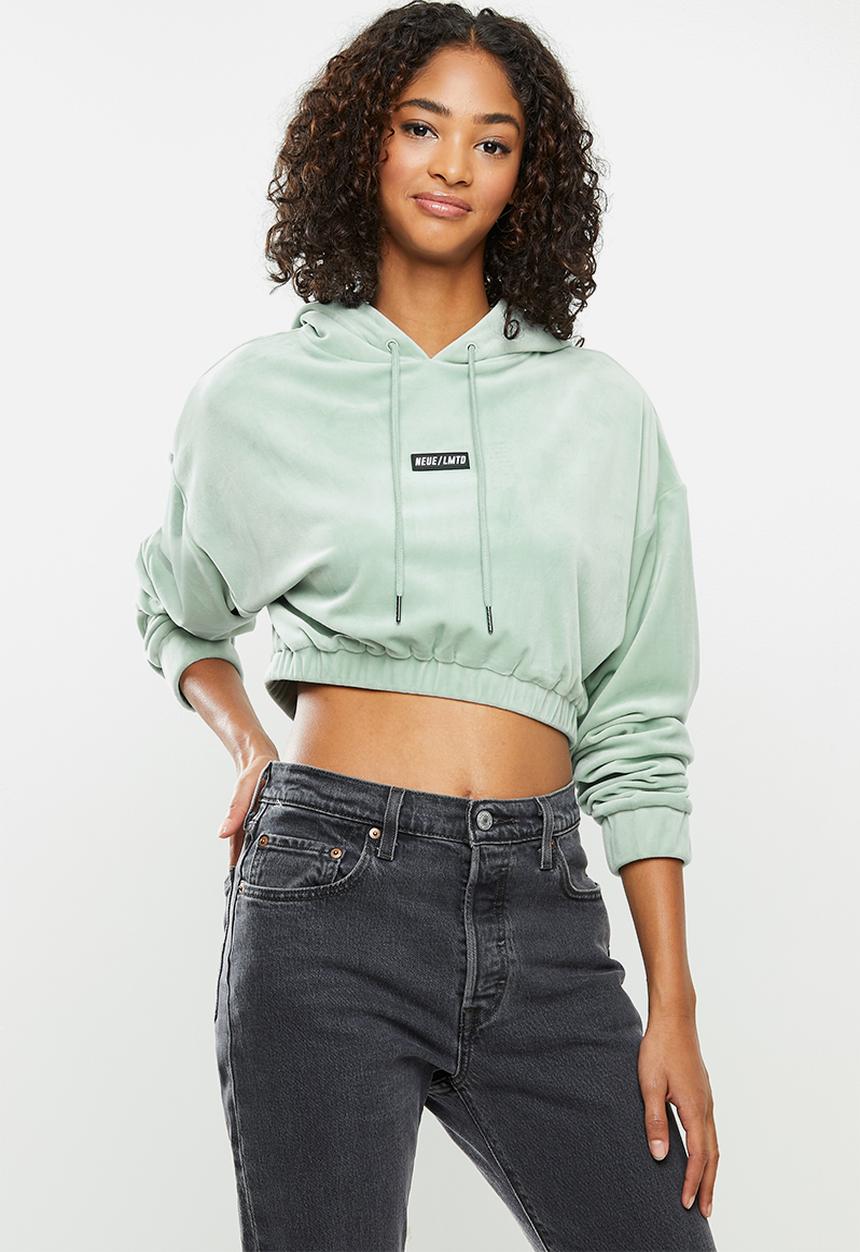 Factorie - Velour cropped hoodie - green