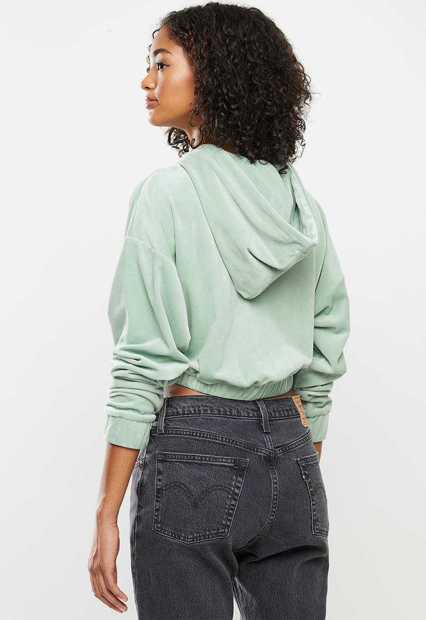 Factorie - Velour cropped hoodie - green