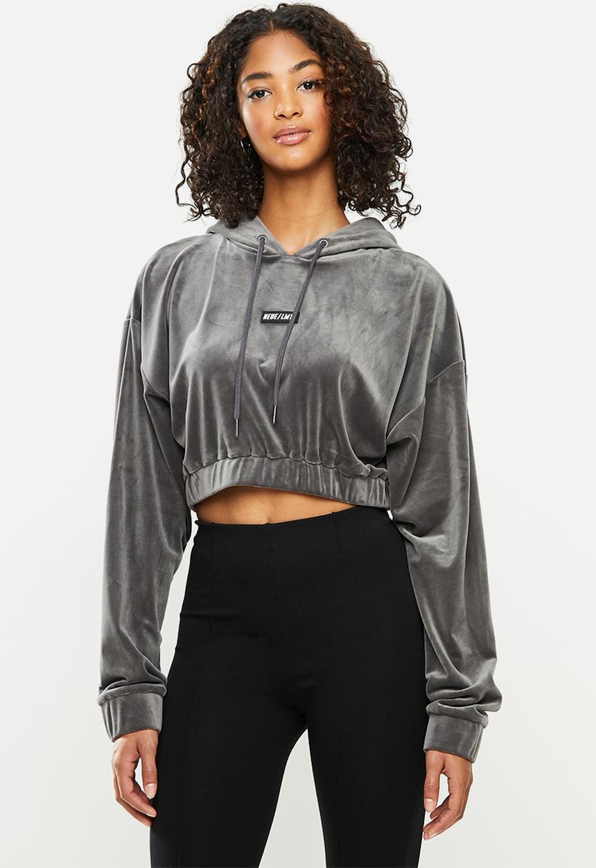 Factorie - Velour cropped hoodie - grey 
