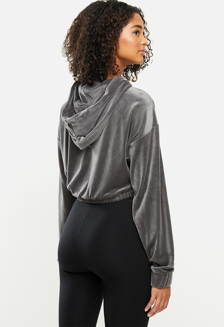 Factorie - Velour cropped hoodie - grey 