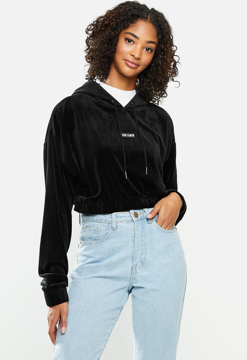 Factorie - Velour cropped hoodie - black