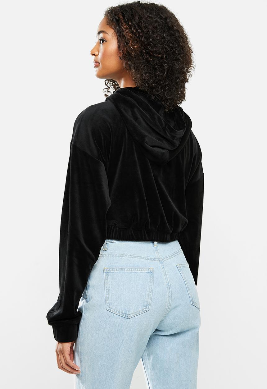 Factorie - Velour cropped hoodie - black