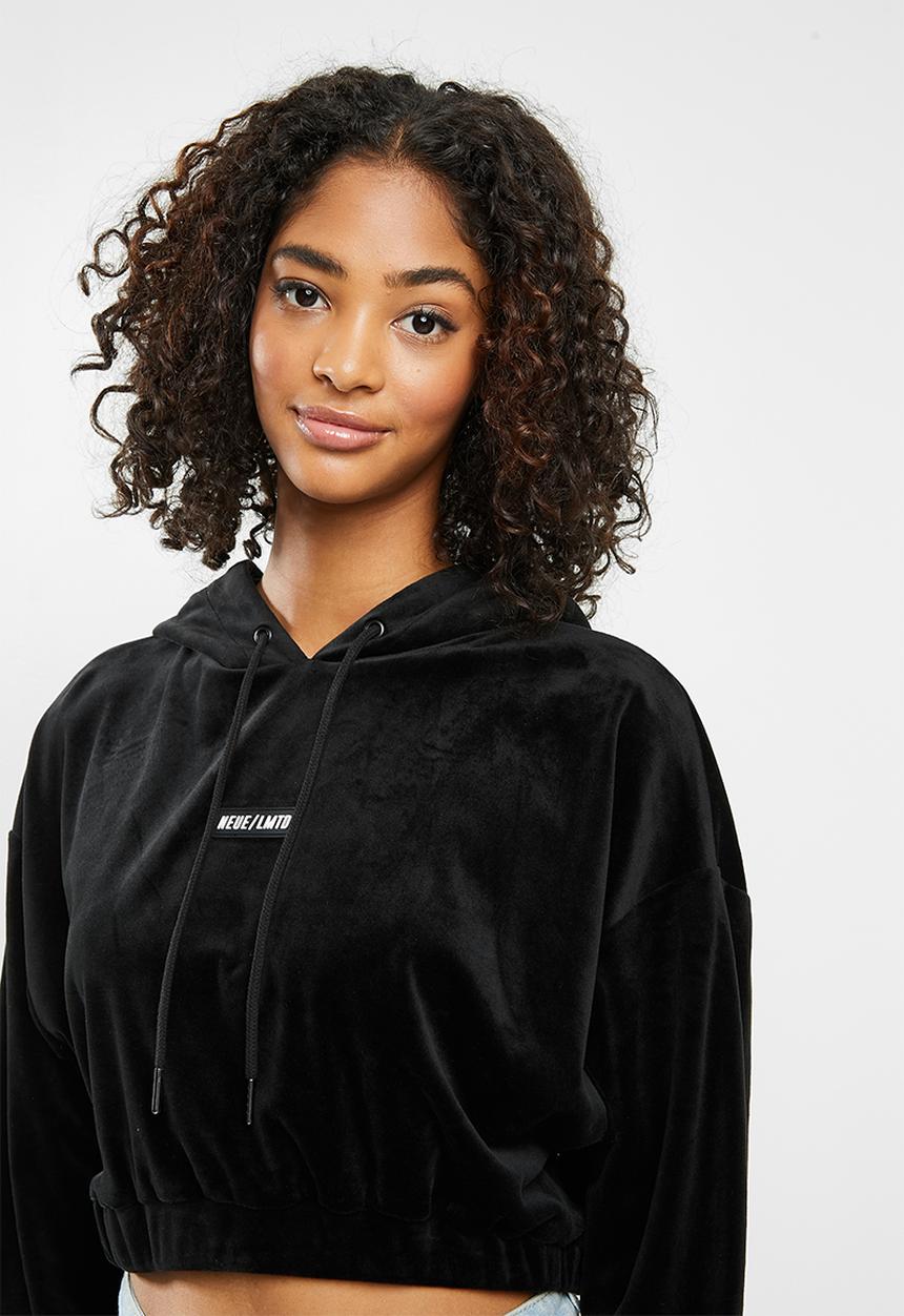 Factorie - Velour cropped hoodie - black