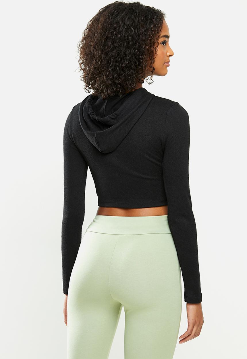 Blake - Soft touch hoodie cropped - black