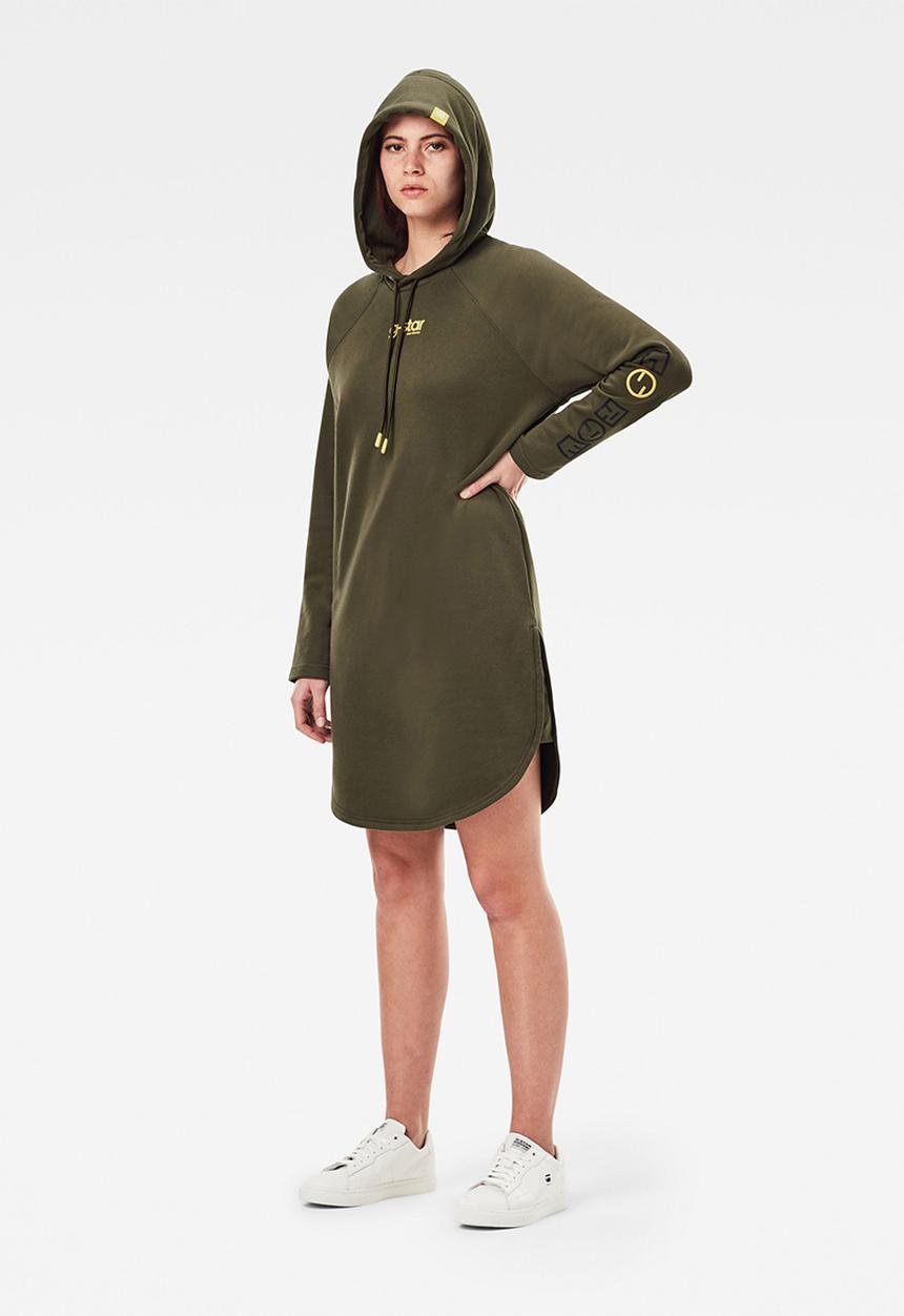 G-STAR - Sleeve print hooded sweat dress - olive 