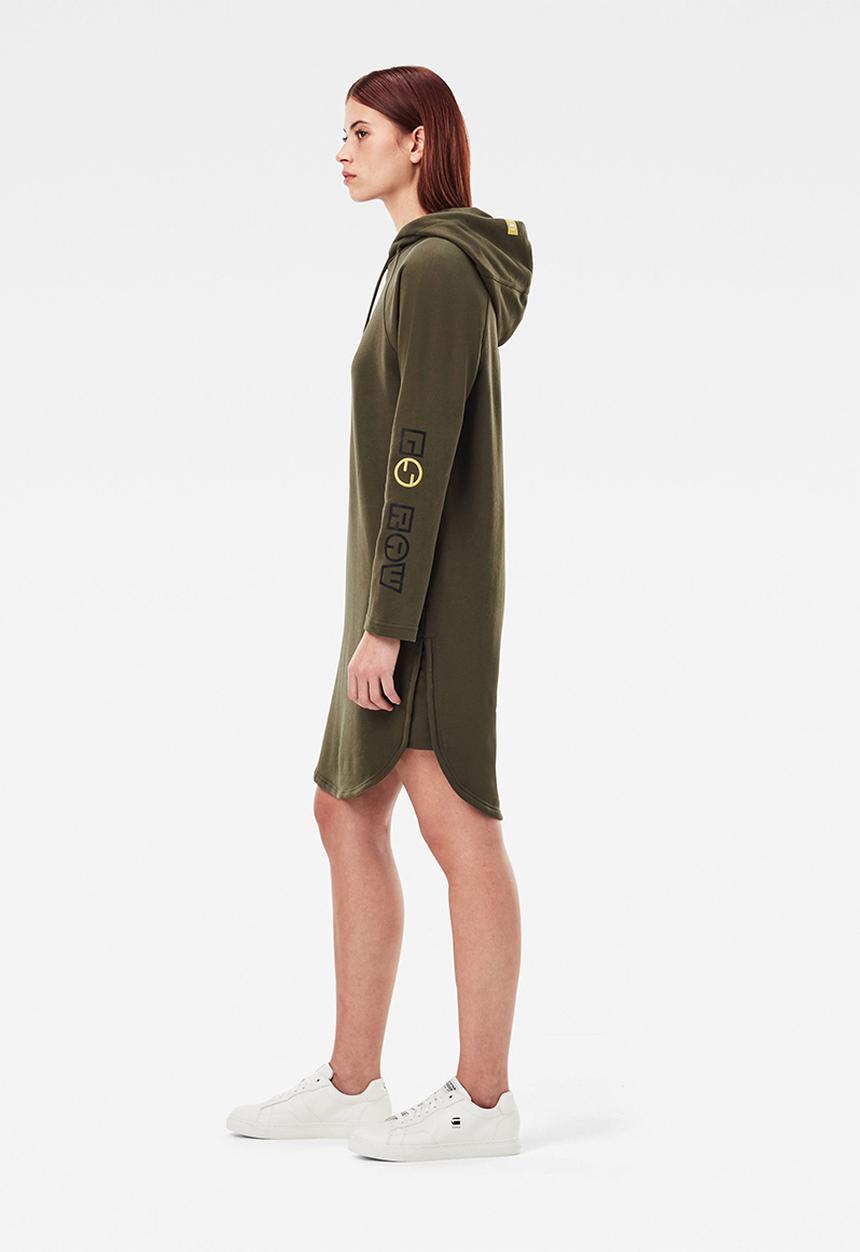 G-STAR - Sleeve print hooded sweat dress - olive 