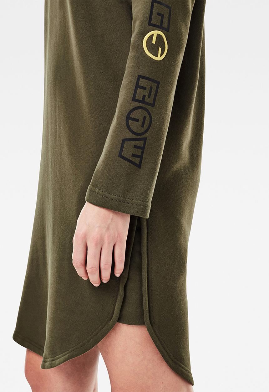 G-STAR - Sleeve print hooded sweat dress - olive 