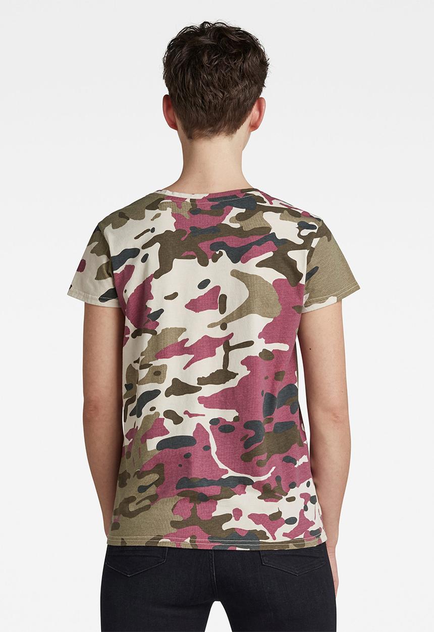 G-STAR - Allover camo print v-neck short sleeve top - multi