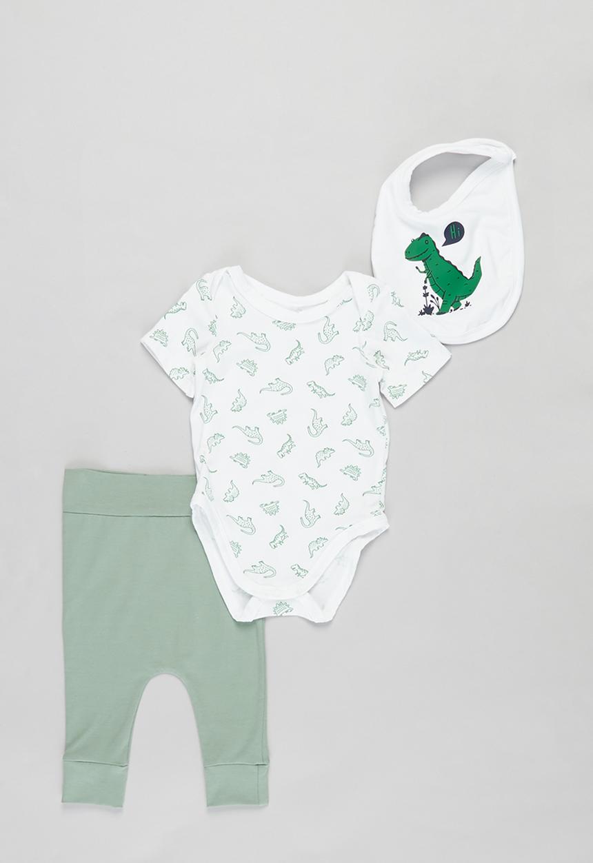 Superbalist Kids - Baby boys bodysuit, leggings & bib set - green & white