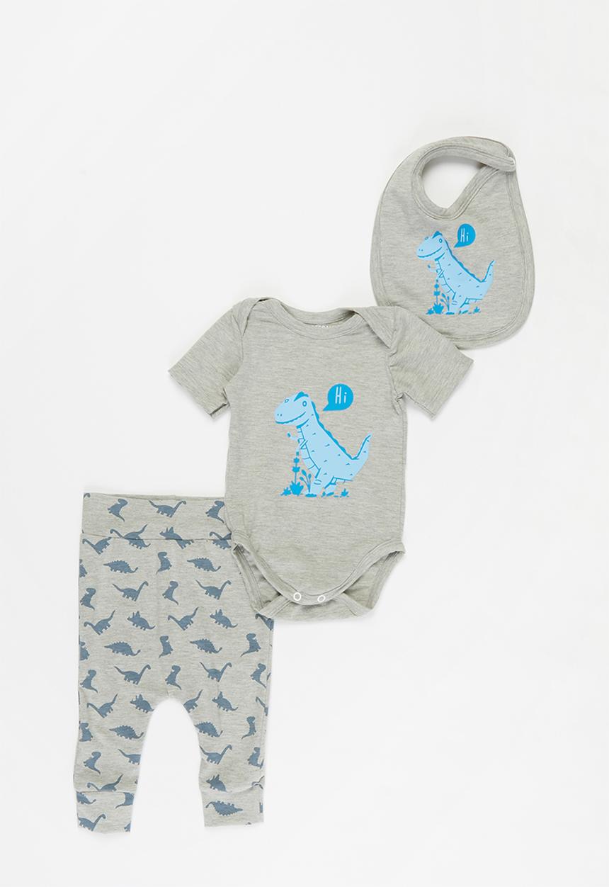 Superbalist Kids - Baby boys bodysuit, leggings & bib set - grey & blue 