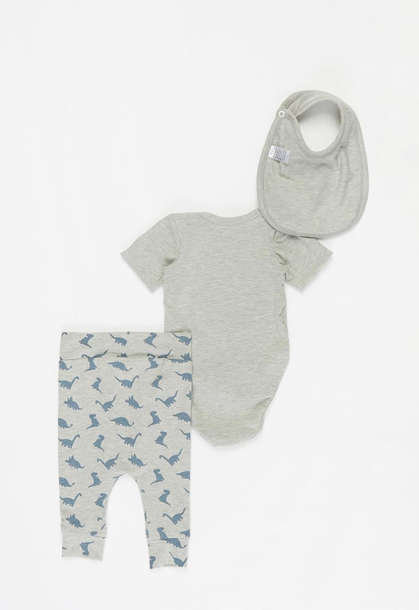 Superbalist Kids - Baby boys bodysuit, leggings & bib set - grey & blue 