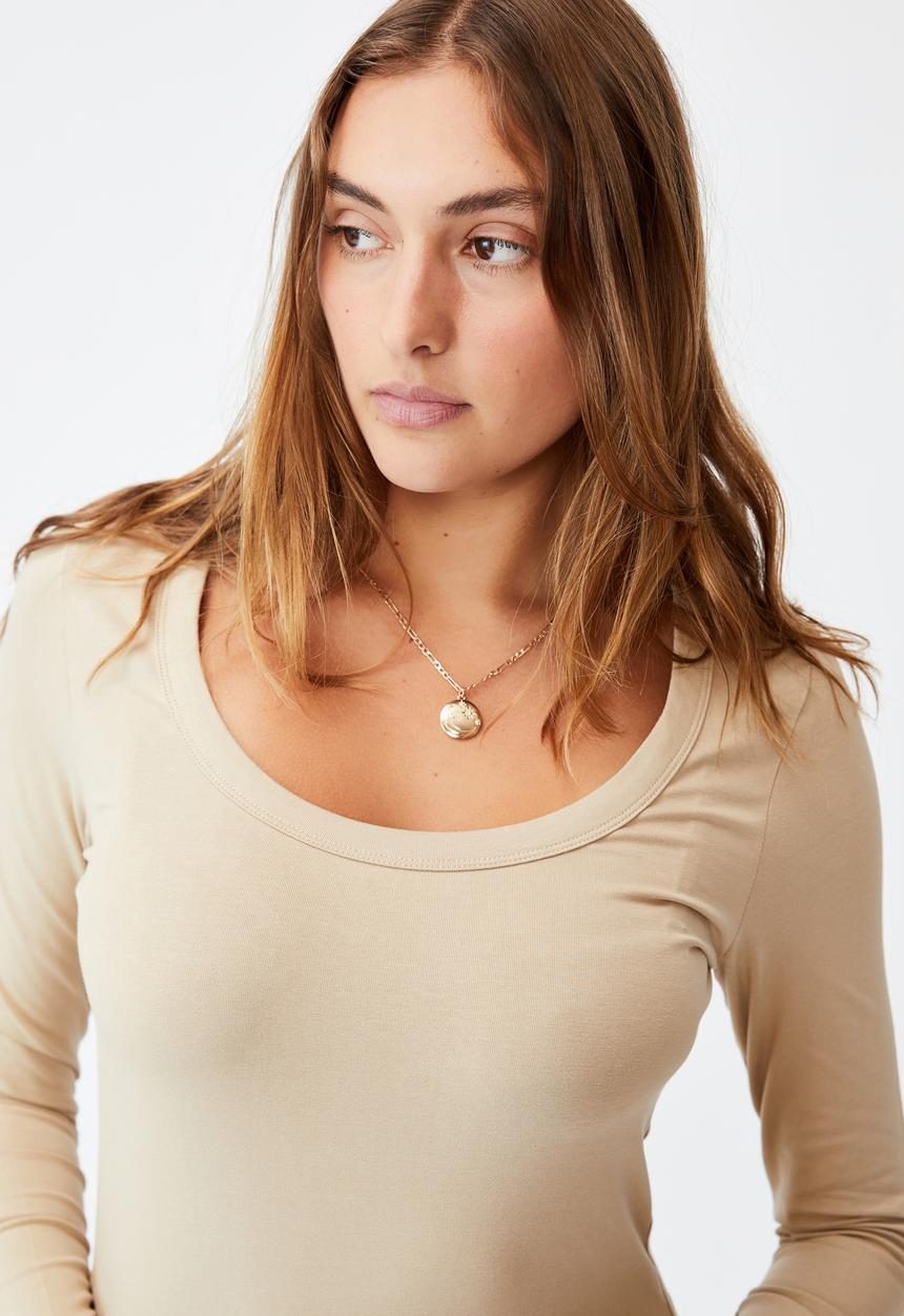 Cotton On - The everyday scooped long sleeve top - taupe