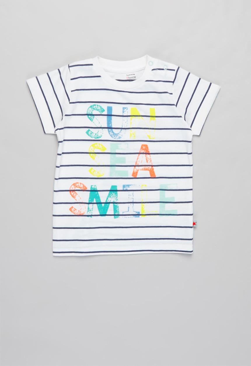 MINOTI - Girls stripe tee & shorts set - white & blue 